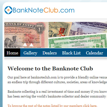 banknoteclub.com - WebUnicorn.com portfolio