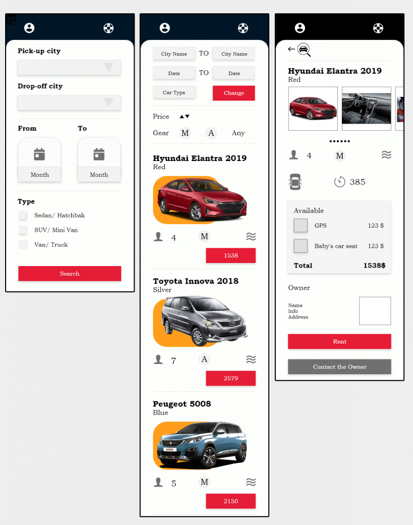 Car rental UX/ UI mobile app concept